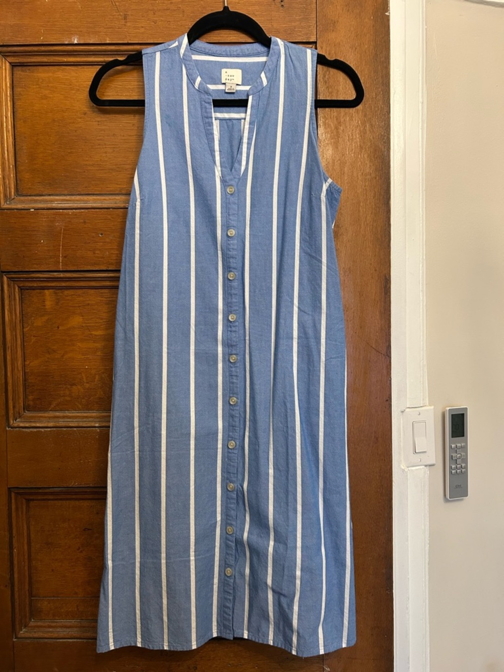 a new day Blue & White Vertical-Stripe Sleeveless Midi Dress